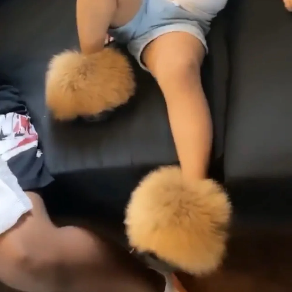 Kids Faux Fur Slippers in Brown - Cozy Slide Sandals